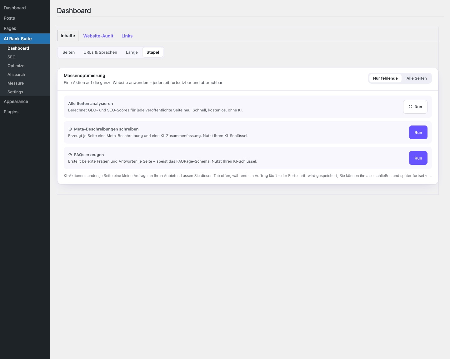 Massenoptimierung über die ganze Website